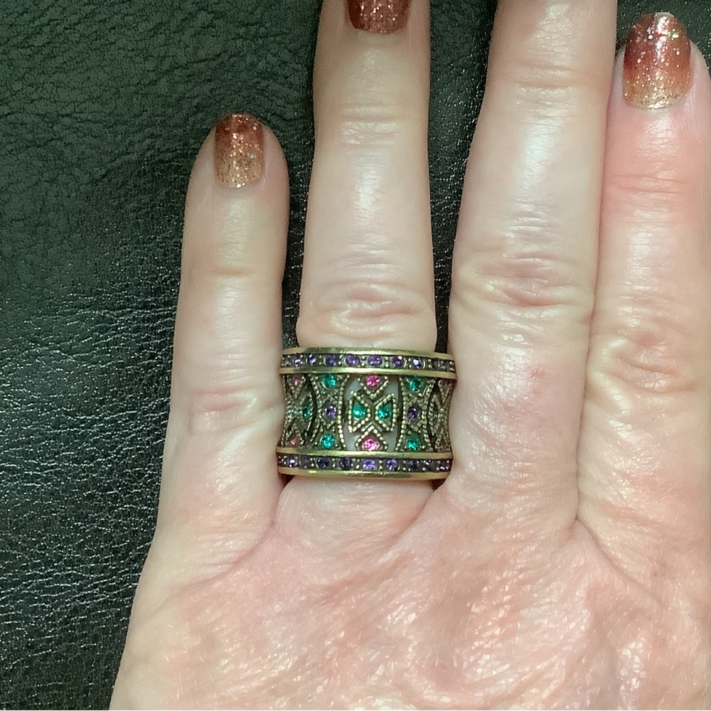 Heidi Daus Multicolor Swarovski Crystal Wide Band Ring. Art Deco. NWOT . Sz 6.5 - Picture 4 of 7
